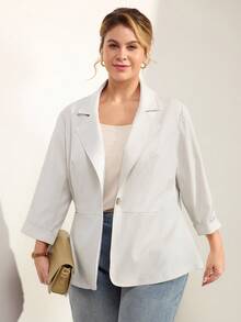 Momelise 大码女式修身优雅单扣西装外套，秋冬 - 卡其色 - 查看 5