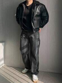 DAZY Jeans en jean vintage lavé noir et gris pour hommes, automne - Gris foncé - Voir 1