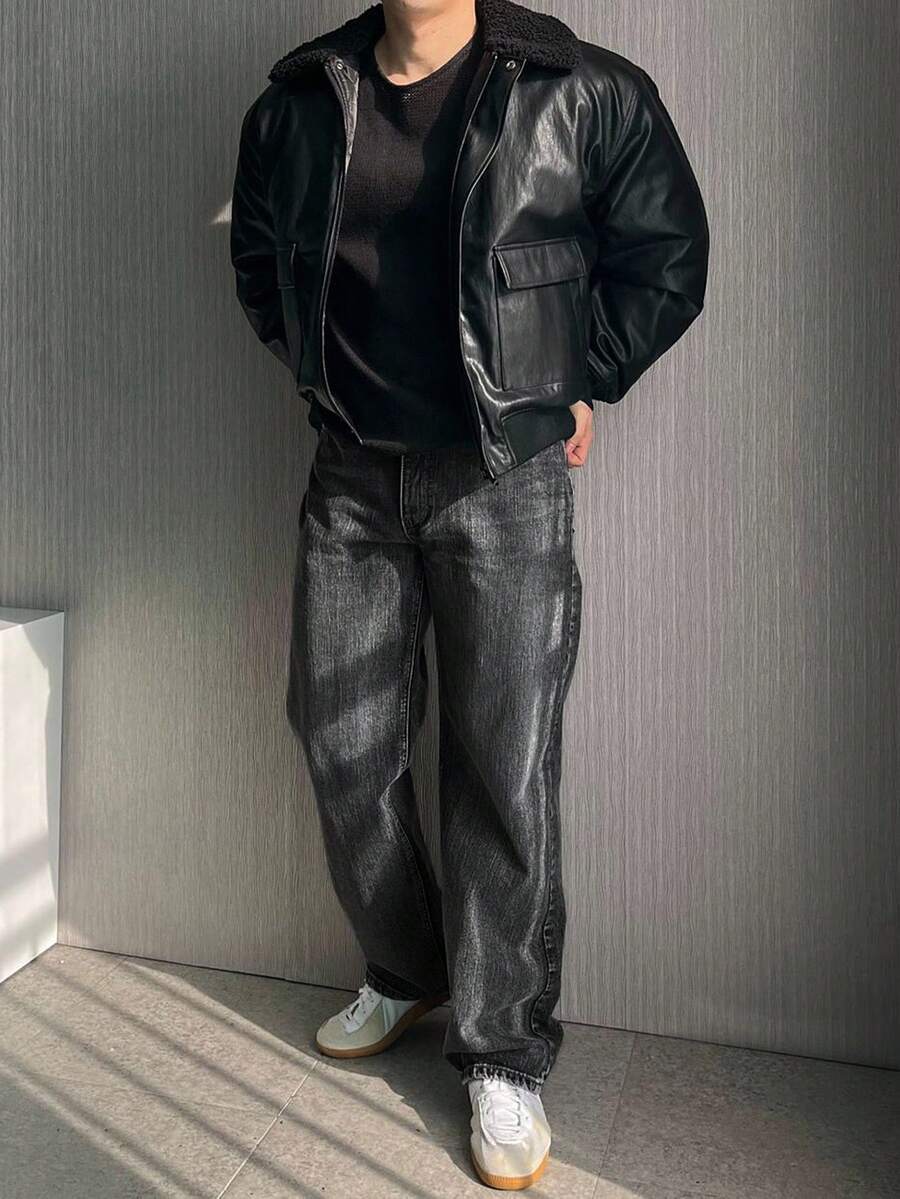 DAZY Jeans en jean vintage lavé noir et gris pour hommes, automne - Gris foncé - Voir 1