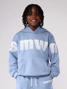 SUMWON Tween Boys Two Piece Set Powder Blue Winter Pullover Hoodie Wide Leg Jogger Pants Sweatsuit Wear Matching Set Casual Everyday Wear - Baby Blue - View 3