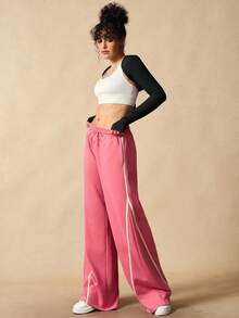 VARSIVA Women's Regular Pink Drawstring Waist Wide Leg Pants - Multicolor - View 2