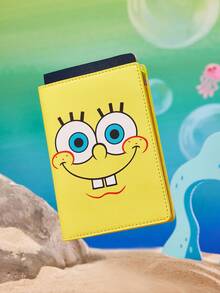 SpongeBob SquarePants | SHEIN 1 件 PU 皮革卡通图案护照夹，可放置护照、登机牌，包含 2 个卡槽，适合男士、女士、青少年、旅行， - 黃色 - 查看 2