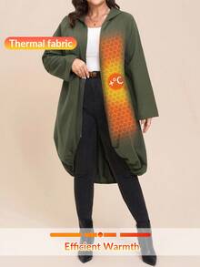 Comfylo 秋冬大码休闲纯色连帽夹克 - 軍綠色 - 查看 6
