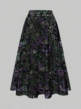 Gothic Dark Horror Mysterious Halloween Leaf Plant Forest Eye Butterfly Eagle Women Skirt