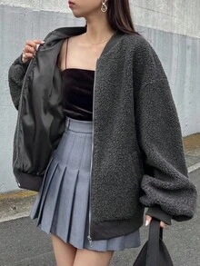 FRIFUL 女式超大羊毛飞行员夹克，宽松版型，纯色