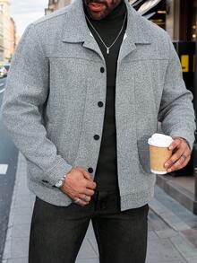 Manfinity CasualCool Plus Size Men's Fashionable Short Pea Jacket Coat For Autumn/Winter Men's Large-Size Woolen Jacket, Suitable For Going Out, Work, Travel, Party And Other Occasions It Is Great For Couples And Makes An Excellent Gift Idea For Boyfriends Or Husbands Or Friends Gray Tweed Jacket