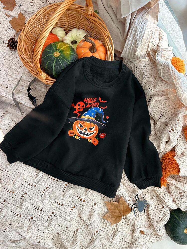 Toddler Boys' Pumpkin Graphic Loose Fit Sweatshirt, Casual Style For Fall
