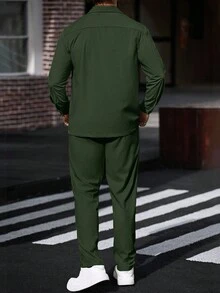 Manfinity CasualCool 2件套男士灯芯绒工作长袖衬衫和裤子，秋季服装