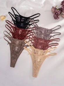 SHEIN 12pcs/Pack Plus Size Women Lace Bow Thong Panties