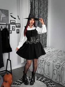SHEIN Whyspr Bộ 2 chiếc váy sơ mi phong cách Halloween cỡ lớn màu tối - màu đen - Xem 4