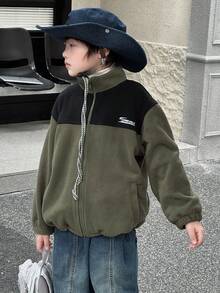 DAZY 男童休闲宽松字母刺绣夹克，秋季款 - 軍綠色 - 查看 8