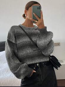 DAZY Women's Gradient Lantern Sleeve Cropped Sweater, Autumn Y2k - Grey - View 5