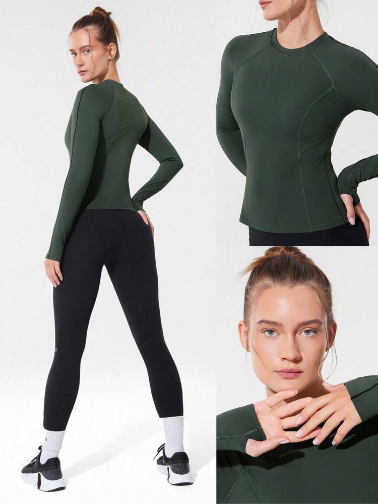 Camiseta de manga larga ajustada y cálida con agujeros para los pulgares, ideal para correr, trotar, senderismo, gimnasio y uso diario activo