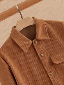 HIMLAND 2pcs/Set Men's Casual Corduroy Long Sleeve Slim Fit Shirt And Drawstring Waist Straight Leg Pants Set, Earthy Clothes Outfit, Linen Two Piece Set, Fall