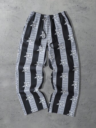 Street Life Pantalon de survêtement ample à rayures pour hommes avec imprimé étoile, style de rue rétro, automne