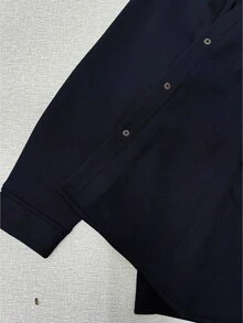 Manfinity Homme Plus Size Men's Casual Snap Button Long Sleeve Shacket, Fall - Navy Blue - View 6