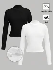Girlism Tween Mädchen Basis Rollkragen Thermo-Langarmshirt, schwarze & weiße enge Tops für Teenager, enge Tops für Tween Mädchen, schwarz-weiße Tops für Tween Mädchen, Teenager Tops, enge Tops für Herbst und Winter - Schwarz und Weiss - Übersicht 1