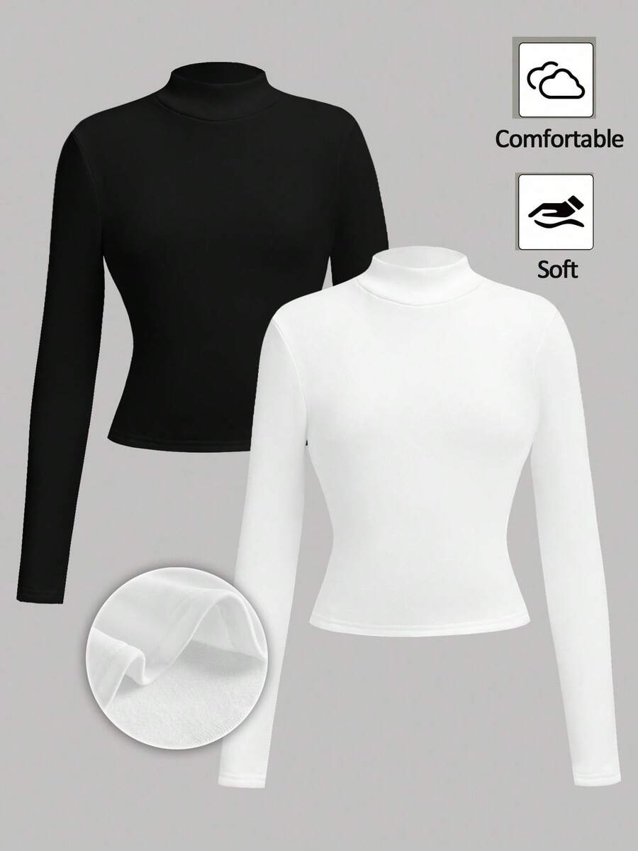 Girlism Tween Mädchen Basis Rollkragen Thermo-Langarmshirt, schwarze & weiße enge Tops für Teenager, enge Tops für Tween Mädchen, schwarz-weiße Tops für Tween Mädchen, Teenager Tops, enge Tops für Herbst und Winter - Schwarz und Weiss - Übersicht 1