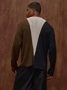 Musero Jersey de punto acanalado asimétrico de contraste, jersey de manga larga para otoño/primavera-verano - Multicolor - Ver 2