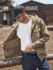 Manfinity Nomadique Men's Autumn Digital Print Long Sleeve Zip Front Pocket Drawstring Hoodie Sweatshirt Casual Hoodie Men Mens Fleece Hoodie Brown Hoodie Men Mens Graphic Hoodie Mens Zip Up Hoodie Outdoor Music Festival, Nightclub Bar, Boyfriend/Husband Gift, Anniversary Gift,