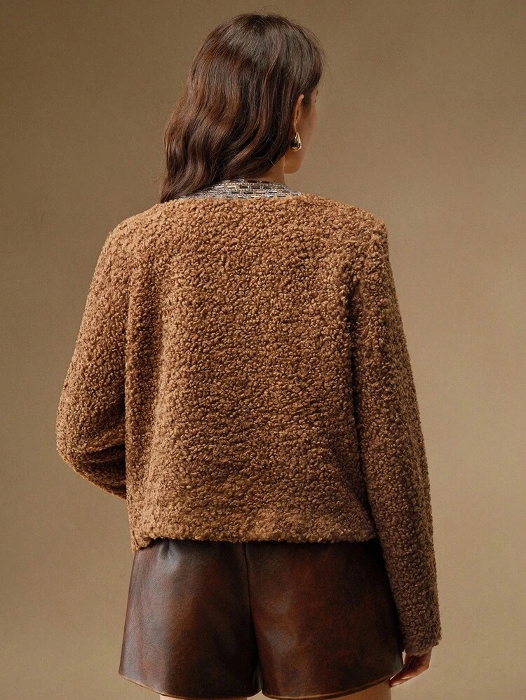 Elegante y elegante chaqueta de cárdigan con adornos de strass para mujer, adecuada para salir, formal, fiesta, Año Nuevo, Navidad, trabajo, graduación, boda