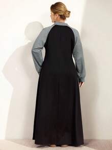 Momelise Vestido casual holgado de manga raglán con diseño de cremallera y contraste de color para mujer de talla grande, otoño - Multicolor - Ver 2