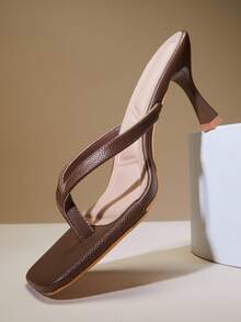 SHUZIA 女士舒适小猫跟方头人字高跟凉鞋 - 橄欖綠 - 查看 6