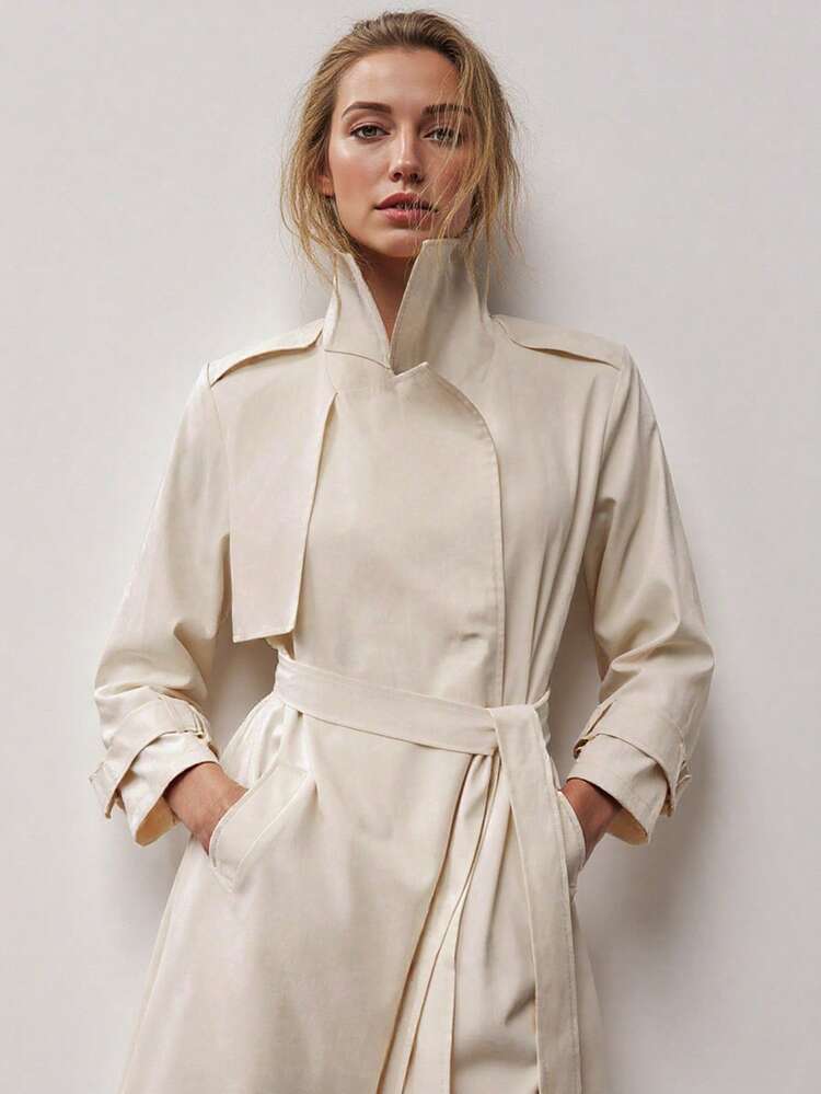 SHEIN Maija 2025 Early Autumn New Double-Breasted Women Short Trench Coat, Suitable For Modern Urban Back To School Season