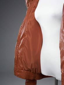 Bloopia 梅洛南瓜色复古工装风格休闲时尚个性简约女式秋冬万圣节宽松连帽 PU 皮夹克 - 橘色 - 查看 9