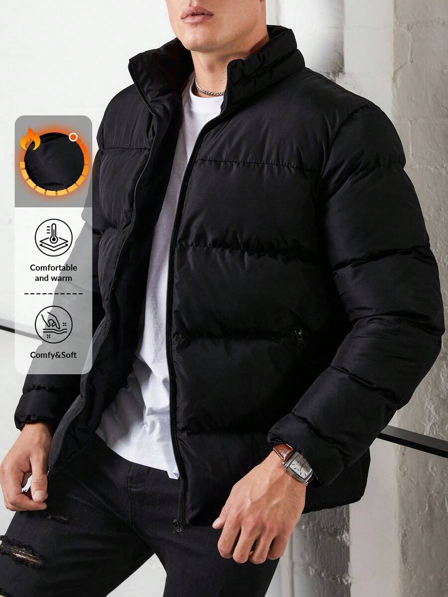 EURMUSE Men Zip Up Puffer Coat - Black - View 1