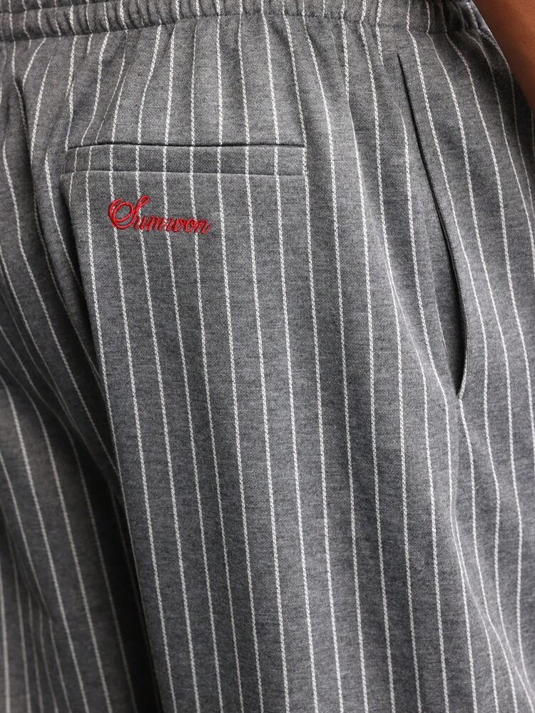 Pinstripe Loose Pants With Drawstring Waist And Elastic Ankles