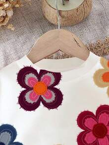 Emery Rose Kids Emery Rose Kids 2 件女婴休闲可爱纹理碎花柔软厚圆领长袖运动衫和花卉图案打底裤套装，适合秋冬季 - 彩色 - 查看 5