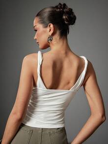 Hauture Women's Sexy Casual Twisted Shoulder With Low Back Design Going Out Basic Top - White - View 2