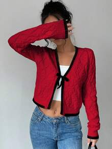 Selianne Contrast Trim Tie Front Crop Cardigan
