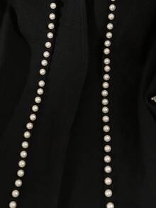 Modelyn Elegant Romantic Luxury Pearl Decor Plus Size Open Front Cardigan, Versatile Fashion - Black - View 3