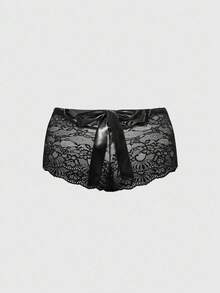 ROMWE Plus Size Gothic Lace & Ribbon Patchwork Bowknot Panties - Multicolor - View 2
