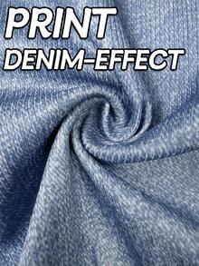 EMERY ROSE ‌Plus Size Women's Stretch Flare Pants - Faux Denim Print Wide Leg Trousers Non-Jeans For Fall Winter Office Halloween Party