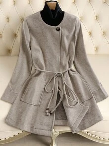 Franclia Áo khoác nữ tay dài màu trơn, thường ngày thu/đông mới, tối giản và đa năng - Màu Khaki - Xem 5