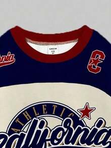 SHEIN Leap Crew 青少年女孩休闲复古字母和数字徽章图案运动衫和紧身裤两件套，学院风，返校，时尚运动服，圆领舒适长袖，适合秋冬季 - 彩色 - 查看 4