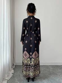 Elenzga Vestido camisero largo estampado para mujer, otoño