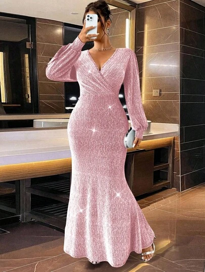 Cravure Sparkling Rhinestone Embellished Waist Mermaid Dress, Elegant & Fashion For Party Maxi Women Outfit