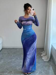 Rafferiza 女士渐变色印花圆领长袖连衣裙（女款） - 彩色 - 查看 5