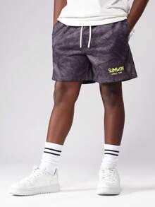 SUMWON World Tribe 青少年男童迷彩印花套头夏季休闲抽绳松紧腰宽松泳裤沙滩装 - 黑色 - 查看 2