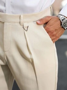 Manfinity Mode Men's Solid Color Pleated Pocket Casual Suit Pants, Boyfriend/Husband Gift, Anniversary Gift, Old Money