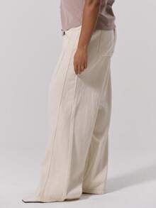 MUSERA 对比色缝线阔腿中腰牛仔裤，优雅可爱性感街头风，适合夜间外出穿着，曲线优美 - 奶油色 - 查看 3