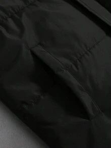 Manfinity EMRG 男士字母和山脉印花立领休闲冬季羽绒服街头风长袖外套，秋季款 - 黑色 - 查看 7