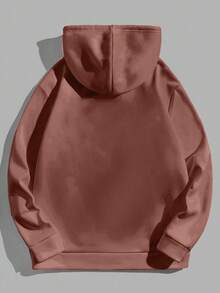 EURMUSE Women's Casual Everyday Commute Simple Solid Color Drop Shoulder Loose Pocket Drawstring Fleece Hoodie, Autumn/Winter - Berwarna merah muda - View 4