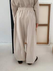 DAZY Casual Loose Wide Leg Elastic Waist Solid Color Tween Boys Pants