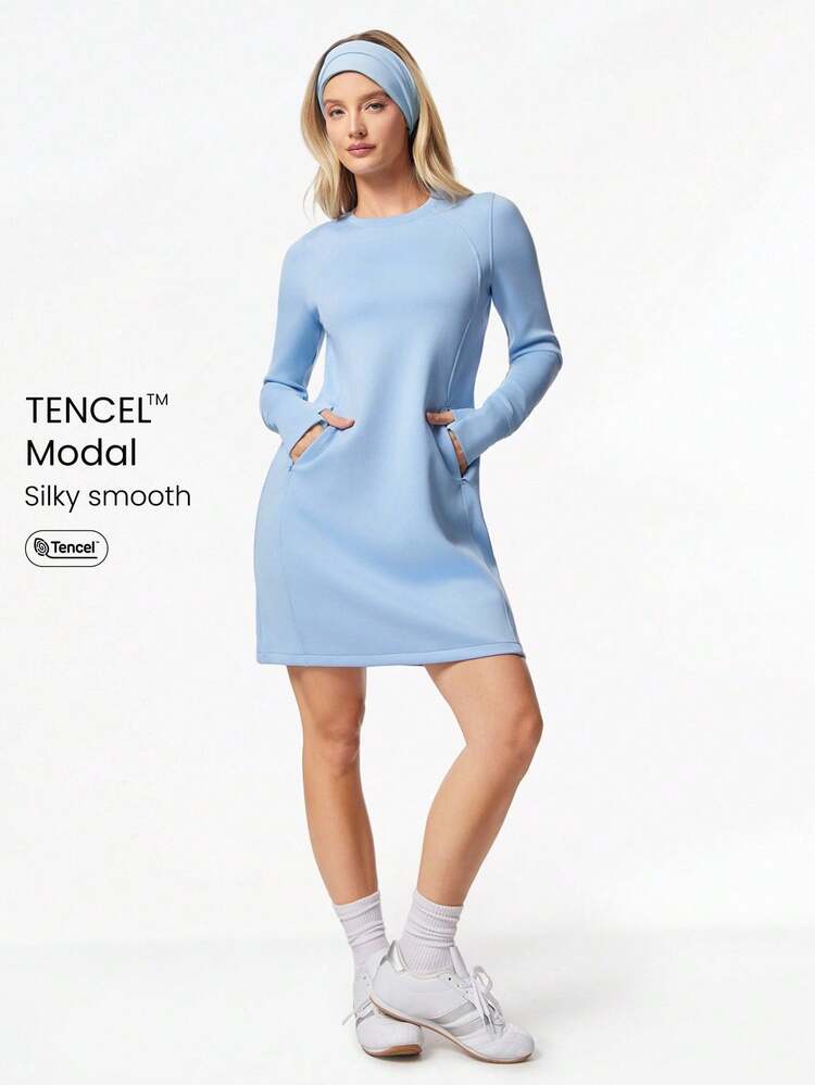 Modal Midi Dress Side Invisible Pockets Built-In Thumbnail Casual Daily