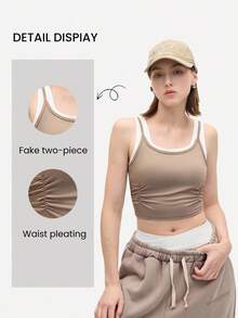 Eassivo Eassivo 撞色拼布褶饰短款运动背心 - 咖啡棕 - 查看 4